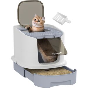 PawHut Cat Litter Box with Lid, Scoop, Deodorization Bags, Top Entry, Cat Toilet Easy Clean with Drawer Pan, Grey PawHut Cat Litter Box with Lid, Scoop, Deodorization Bags, Top Entry, Cat Toilet Easy Clean with Drawer Pan, Grey
