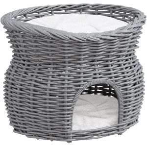 PawHut Wicker Cat House, 2-Tier Elevated Pet Bed Basket, Willow Kitten Tower with Washable Cushions, 56x37x40cm, Grey Aosom UK PawHut Wicker Cat House, 2-Tier Elevated Pet Bed Basket, Willow Kitten Tower with Washable Cushions, 56x37x40cm, Grey Aosom UK