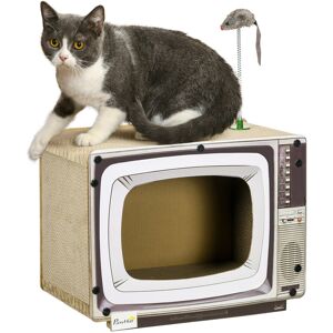 PawHut TV-Shaped Scratching Board with Scratcher, Catnip, Toy Rat, Cat Scratcher for Indoor Cats, 43 x 23 x 32.5cm Aosom UK PawHut TV-Shaped Scratching Board with Scratcher, Catnip, Toy Rat, Cat Scratcher for Indoor Cats, 43 x 23 x 32.5cm Aosom UK