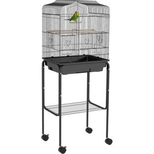 PawHut Bird Cage Budgie Cages for Finch Canary Parakeet with Stand Wheels Slide-out Tray Accessories Storage Shelf, Black PawHut Bird Cage Budgie Cages for Finch Canary Parakeet with Stand Wheels Slide-out Tray Accessories Storage Shelf, Black