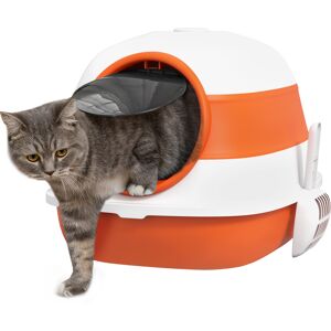 PawHut Foldable Cat Litter Tray with Lid, Deodorant, Scoop, Orange Aosom UK PawHut Foldable Cat Litter Tray with Lid, Deodorant, Scoop, Orange Aosom UK