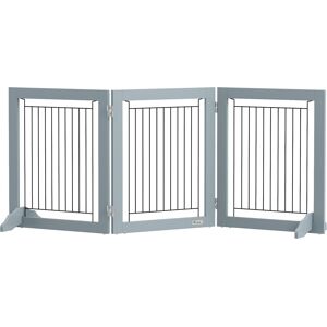 PawHut Foldable Pet Gate, with Three Panels & Two Support Feet - Grey PawHut Foldable Pet Gate, with Three Panels & Two Support Feet - Grey
