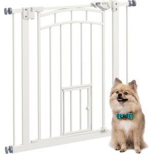 PawHut Safety Pet Gate, Pressure Fit Stair Gate with Cat Door, Auto Close, Double Lock, 74-80cm, White Aosom UK PawHut Safety Pet Gate, Pressure Fit Stair Gate with Cat Door, Auto Close, Double Lock, 74-80cm, White Aosom UK