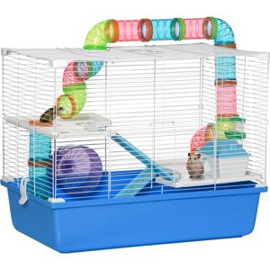 PawHut Large Hamster Cage, 3-Level Small Rodents House, w/ Tube Tunnel, Exercise Wheel, Food Dish, Ramps, Hut, 59 x 36 x 47 cm, Blue Aosom UK PawHut Large Hamster Cage, 3-Level Small Rodents House, w/ Tube Tunnel, Exercise Wheel, Food Dish, Ramps, Hut, 59 x 36 x 47 cm, Blue Aosom UK