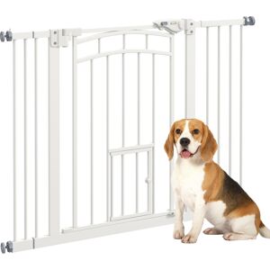 PawHut Stair Dog Gate with Cat Door, Pressure Fit, Auto Close, Double Lock, 74-100cm Openings, White Aosom UK PawHut Stair Dog Gate with Cat Door, Pressure Fit, Auto Close, Double Lock, 74-100cm Openings, White Aosom UK