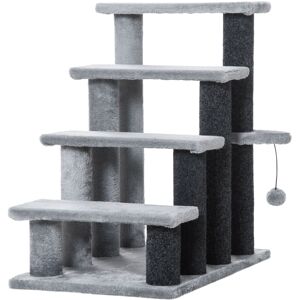 PawHut 4-step Pet Stairs with Scratching Posts, Platforms, Toy Ball, Grey Aosom UK PawHut 4-step Pet Stairs with Scratching Posts, Platforms, Toy Ball, Grey Aosom UK