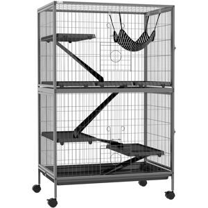 PawHut Small Animal Cage for Chinchilla Ferret Kitten on Wheels with Hammock Removable Tray, Silver Grey PawHut Small Animal Cage for Chinchilla Ferret Kitten on Wheels with Hammock Removable Tray, Silver Grey