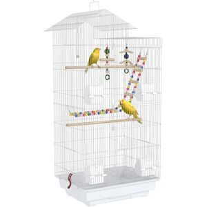 PawHut Bird Cage for Budgies, Finches, Canaries w/ Accessories, Toys, Tray, White PawHut Bird Cage for Budgies, Finches, Canaries w/ Accessories, Toys, Tray, White