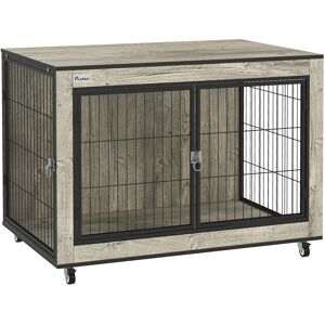 PawHut Dog Crate Furniture with Wheels, Double Doors, for Medium Dogs, 80 x 56 x 62.5cm, Grey PawHut Dog Crate Furniture with Wheels, Double Doors, for Medium Dogs, 80 x 56 x 62.5cm, Grey