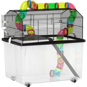PawHut 2 Tier Hamster Cage with 31cm Deep Tray, Tube System, Water Bottle, Ramp, Feeding Bowl, 58 x 43 x 57cm, Multicolour PawHut 2 Tier Hamster Cage with 31cm Deep Tray, Tube System, Water Bottle, Ramp, Feeding Bowl, 58 x 43 x 57cm, Multicolour