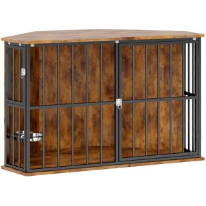 PawHut Dog Crate Furniture , Corner Dog Cage with 2 Bowls & Lockable Doors, for Small/Medium Dogs, Rustic Brown Aosom UK PawHut Dog Crate Furniture , Corner Dog Cage with 2 Bowls & Lockable Doors, for Small/Medium Dogs, Rustic Brown Aosom UK