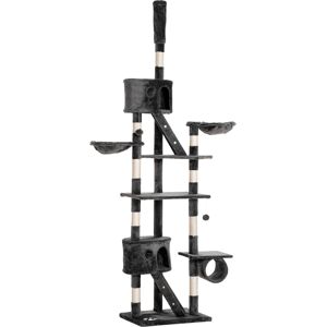 PawHut Cat Tower Floor-to-Ceiling 240-260cm Indoor Cat Tree, Adjustable Cat Post with Condos, Ramps, Hammocks, Toy Balls, Dark Grey Aosom UK PawHut Cat Tower Floor-to-Ceiling 240-260cm Indoor Cat Tree, Adjustable Cat Post with Condos, Ramps, Hammocks, Toy Balls, Dark Grey Aosom UK