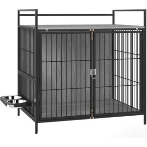 PawHut Dog Crate Furniture, Indoor Dog Kennel with Rotating Bowl Holder & 2 Doors, for Medium Dogs, 80 x 56 x 76.5 cm, Grey Aosom UK PawHut Dog Crate Furniture, Indoor Dog Kennel with Rotating Bowl Holder & 2 Doors, for Medium Dogs, 80 x 56 x 76.5 cm, Grey Aosom UK