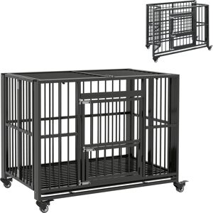PawHut Durable Dog Crate, 43" Foldable Cage, Top Opening, Lockable, Removable Tray, Wheels, Black Aosom UK PawHut Durable Dog Crate, 43" Foldable Cage, Top Opening, Lockable, Removable Tray, Wheels, Black Aosom UK