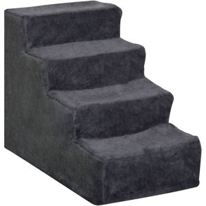 PawHut Four-Step Dog Stairs, with Washable Plush Cover, for High Bed Sofa, Dog Stairs for Small Dog and Cat - Dark Grey PawHut Four-Step Dog Stairs, with Washable Plush Cover, for High Bed Sofa, Dog Stairs for Small Dog and Cat - Dark Grey