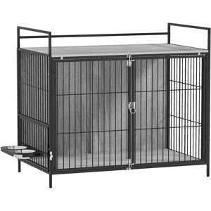 PawHut Large Dog Crate Furniture with Rotating Bowl Holder, 2 Bowls, 2 Doors, for Large Dogs, 100 x 60 x 88 cm, Grey PawHut Large Dog Crate Furniture with Rotating Bowl Holder, 2 Bowls, 2 Doors, for Large Dogs, 100 x 60 x 88 cm, Grey