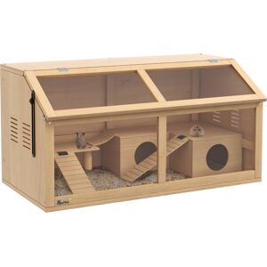 PawHut Hamster Cage, Wooden Small Animal Cage for Gerbils, Mice w/ Suspension Bridge, Openable Top, Hut, 85 x 45 x 44cm Nature Aosom UK PawHut Hamster Cage, Wooden Small Animal Cage for Gerbils, Mice w/ Suspension Bridge, Openable Top, Hut, 85 x 45 x 44cm Nature Aosom UK