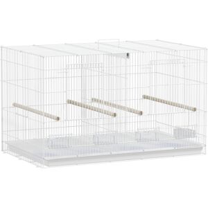 PawHut Bird Cage with Divider, 4 Wooden Perches, Slide Out Tray, 4 Feeders, for Budgie, Lovebird, Canary, 76 x 46 x 46cm, White PawHut Bird Cage with Divider, 4 Wooden Perches, Slide Out Tray, 4 Feeders, for Budgie, Lovebird, Canary, 76 x 46 x 46cm, White