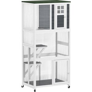PawHut Wooden Catio Cat Outdoor Enclosure, Cat Cage with Waterproof Roof, Platforms, for Multiple Cats, White PawHut Wooden Catio Cat Outdoor Enclosure, Cat Cage with Waterproof Roof, Platforms, for Multiple Cats, White