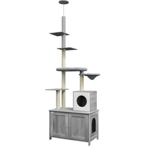 PawHut Cat Tree w/ Hidden Litter Box, 2 in 1 Floor to Ceiling Cat Litter Box Furniture w/ Cat House, Bed, Hammock, Scratching Posts Aosom UK PawHut Cat Tree w/ Hidden Litter Box, 2 in 1 Floor to Ceiling Cat Litter Box Furniture w/ Cat House, Bed, Hammock, Scratching Posts Aosom UK