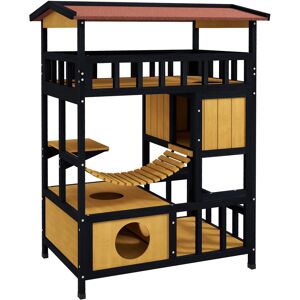 PawHut Outdoor Cat Shelter, Four-Tier Wooden Feral Cat House, with Suspension Bridge, Cat Houses, Balcony, Escape Doors PawHut Outdoor Cat Shelter, Four-Tier Wooden Feral Cat House, with Suspension Bridge, Cat Houses, Balcony, Escape Doors