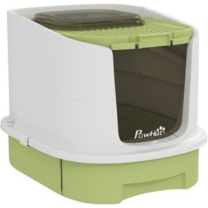 PawHut Cat Litter Box with Lid, Scoop, Deodorisation Bags, Top Entry, Green PawHut Cat Litter Box with Lid, Scoop, Deodorisation Bags, Top Entry, Green