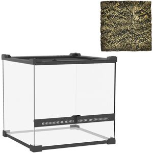PawHut Reptile Glass Terrarium with Stone Background, Front Ventilation, Escape-Proof Knob Lock, 30 x 30 x 30 cm, Black PawHut Reptile Glass Terrarium with Stone Background, Front Ventilation, Escape-Proof Knob Lock, 30 x 30 x 30 cm, Black