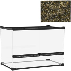 PawHut Reptile Glass Terrarium with Stone Background, Front Ventilation, Escape-Proof Knob Lock, 50 x 30 x 35 cm, Black PawHut Reptile Glass Terrarium with Stone Background, Front Ventilation, Escape-Proof Knob Lock, 50 x 30 x 35 cm, Black