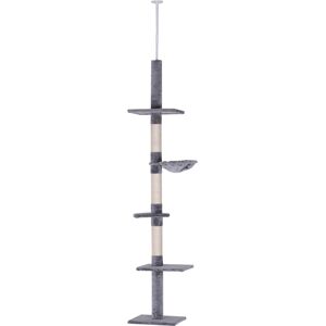 PawHut Cats Floor to Ceiling Scratching Post - Grey - Cat Tree PawHut Cats Floor to Ceiling Scratching Post - Grey - Cat Tree
