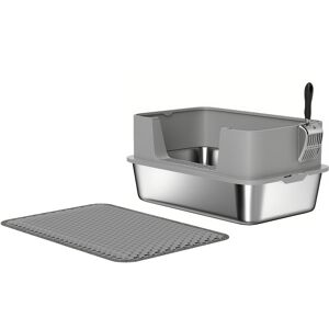 PawHut High Sided Stainless Steel Litter Box, Metal Cat Litter Tray with Scoop, Litter Mat, Never Absorbs Odors, Grey PawHut High Sided Stainless Steel Litter Box, Metal Cat Litter Tray with Scoop, Litter Mat, Never Absorbs Odors, Grey