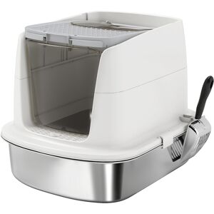 PawHut Large Stainless Steel Litter Box, Enclosed Metal Cat Litter Tray with Scoop, Deodoriser Bag, Front-Entry and Top-Exit PawHut Large Stainless Steel Litter Box, Enclosed Metal Cat Litter Tray with Scoop, Deodoriser Bag, Front-Entry and Top-Exit