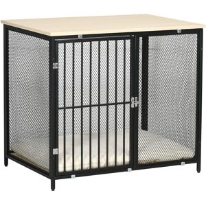 PawHut Dog Crate Furniture Side End Table with Soft Washable Cushion, Indoor Dog Kennel with Wire Mesh Wall, Wooden Top, for Medium Small Dogs PawHut Dog Crate Furniture Side End Table with Soft Washable Cushion, Indoor Dog Kennel with Wire Mesh Wall, Wooden Top, for Medium Small Dogs