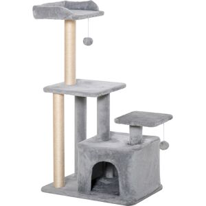 PawHut Feline Fun Tower: 114cm Tall Activity Centre with Scratching Posts, Perch, Dangling Ball & Condo, Light Grey Aosom UK PawHut Feline Fun Tower: 114cm Tall Activity Centre with Scratching Posts, Perch, Dangling Ball & Condo, Light Grey Aosom UK