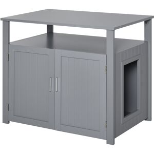 PawHut Wooden Cat Litter Box Enclosure Furniture with Adjustable Interior Wall & Large Tabletop for Nightstand, Grey Aosom UK PawHut Wooden Cat Litter Box Enclosure Furniture with Adjustable Interior Wall & Large Tabletop for Nightstand, Grey Aosom UK