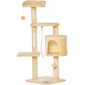 PawHut Beige Multi-Function Cat Tree with Toys & Scratcher - 114cm PawHut Beige Multi-Function Cat Tree with Toys & Scratcher - 114cm