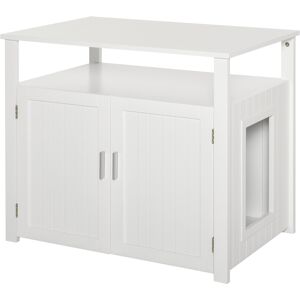 PawHut Wooden Cat Litter Box Enclosure Furniture with Adjustable Interior Wall & Large Tabletop for Nightstand, White Aosom UK PawHut Wooden Cat Litter Box Enclosure Furniture with Adjustable Interior Wall & Large Tabletop for Nightstand, White Aosom UK