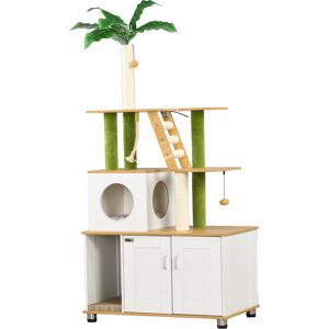 PawHut Cat Tree w/ Hidden Litter Box Enclosure, 2 in 1 Green Leaf Cat Tower Litter Box Furniture w/ House, Ladder, Scratching Posts Aosom UK PawHut Cat Tree w/ Hidden Litter Box Enclosure, 2 in 1 Green Leaf Cat Tower Litter Box Furniture w/ House, Ladder, Scratching Posts Aosom UK