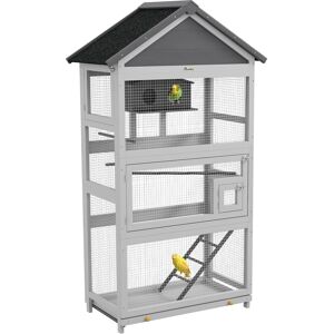 PawHut Wooden Bird Cage, with Stand, for Finches, Parakeets, Small birds - Grey PawHut Wooden Bird Cage, with Stand, for Finches, Parakeets, Small birds - Grey