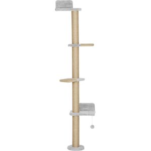 PawHut Wall Mounted Cat Shelves, Cat Climbing Wall with 4 Climbing Platforms, Jute Scratching Post and Toy Ball,180cm Tall, Light Grey PawHut Wall Mounted Cat Shelves, Cat Climbing Wall with 4 Climbing Platforms, Jute Scratching Post and Toy Ball,180cm Tall, Light Grey