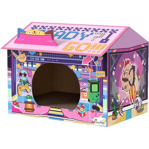 PawHut 2 in 1 Gaming Style Cardboard Cat House with Scratching Board & Catnip for Indoor Cats, Pink PawHut 2 in 1 Gaming Style Cardboard Cat House with Scratching Board & Catnip for Indoor Cats, Pink