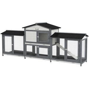 PawHut 2-Tier Large Rabbit Hutch Outdoor with Double Side Run Boxes, No-leak Plastic Tray, Ramp, 230 x 53 x 93.5cm, Light Grey PawHut 2-Tier Large Rabbit Hutch Outdoor with Double Side Run Boxes, No-leak Plastic Tray, Ramp, 230 x 53 x 93.5cm, Light Grey