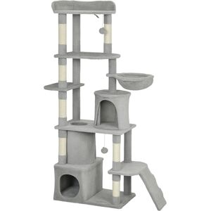 PawHut 170 cm Large Cat Tree, Cat Tower with 7 Scratching Posts, Tunnel, 2 Condos, Hammock, Perch, Ramp, Pompoms, Light Grey PawHut 170 cm Large Cat Tree, Cat Tower with 7 Scratching Posts, Tunnel, 2 Condos, Hammock, Perch, Ramp, Pompoms, Light Grey