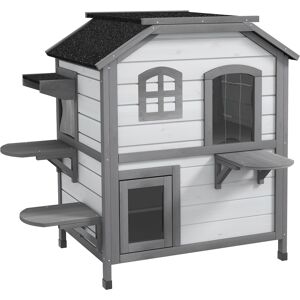 PawHut 2-Storey Indoor or Outdoor Wooden Cat Enclosure Kitty Shelter with Escape Door, Openable Weatherproof & Waterproof Roof, White Aosom UK PawHut 2-Storey Indoor or Outdoor Wooden Cat Enclosure Kitty Shelter with Escape Door, Openable Weatherproof & Waterproof Roof, White Aosom UK