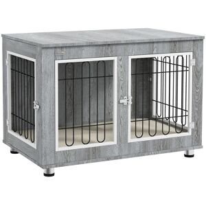 PawHut Dog Crate Furniture End Table, with Washable Cushion, Double Doors, for Medium/Large Dogs, Grey PawHut Dog Crate Furniture End Table, with Washable Cushion, Double Doors, for Medium/Large Dogs, Grey
