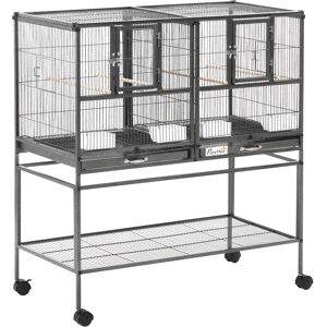 PawHut Double Rolling Metal Bird Cage Parrot Cage with Removable Metal Tray, Storage Shelf, Wood Perch, and Food Container PawHut Double Rolling Metal Bird Cage Parrot Cage with Removable Metal Tray, Storage Shelf, Wood Perch, and Food Container