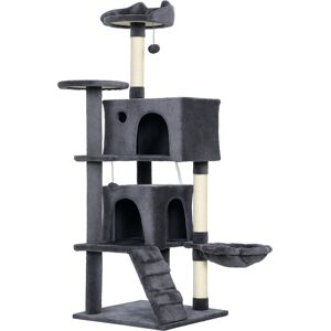 PawHut 140cm Large Cat Tree Tower with Sisal Scratching Posts, Cat Houses, Plush Perches, Hammock, Ladder, Dark Grey PawHut 140cm Large Cat Tree Tower with Sisal Scratching Posts, Cat Houses, Plush Perches, Hammock, Ladder, Dark Grey