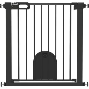 PawHut 75-82 cm Pet Safety Gate Barrier, Stair Pressure Fit, w/ Small Door, Auto Close, Double Locking, for Doorways, Hallways, Black Aosom UK PawHut 75-82 cm Pet Safety Gate Barrier, Stair Pressure Fit, w/ Small Door, Auto Close, Double Locking, for Doorways, Hallways, Black Aosom UK