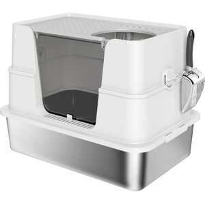 PawHut XL Stainless Steel Litter Box w/ 100° Flip Top, Scoop, Side Top Dual Entry, Odor Free, Easy Cleaning, Anti Leakage PawHut XL Stainless Steel Litter Box w/ 100° Flip Top, Scoop, Side Top Dual Entry, Odor Free, Easy Cleaning, Anti Leakage
