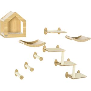 PawHut 8 Piece Cat Shelves Set, with Cat House, Three Perches, Three Scratching Posts PawHut 8 Piece Cat Shelves Set, with Cat House, Three Perches, Three Scratching Posts