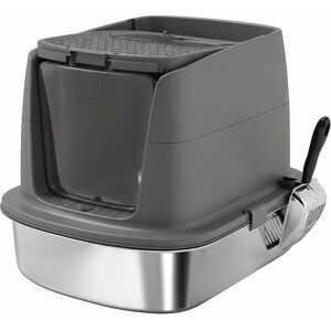 PawHut Large Stainless Steel Litter Box, Enclosed Metal Cat Litter Tray with Scoop, Deodoriser Bag, Front-Entry and Top-Exit PawHut Large Stainless Steel Litter Box, Enclosed Metal Cat Litter Tray with Scoop, Deodoriser Bag, Front-Entry and Top-Exit